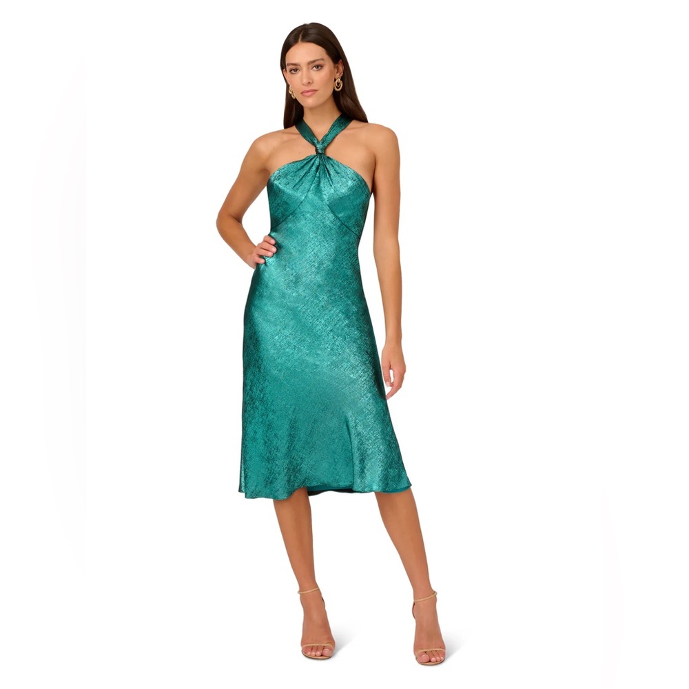 Liv Foster - METALLIC KNIT HALTER DRESS WITH KNOTTED BACK IN JADE - 6